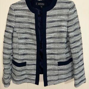 Kasper Women's Textured Striped Blazer - Navy and Gray